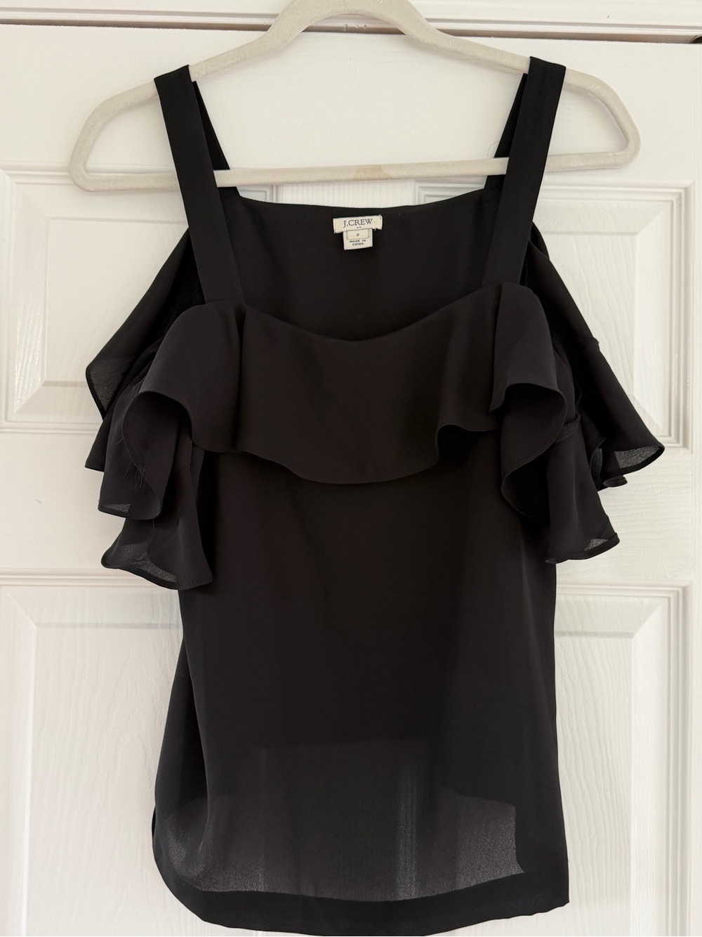 J. Crew Black Ruffle Cold-Shoulder Camisole